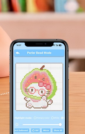 PIXDOU app showing a pixel pattern with colour highlighting